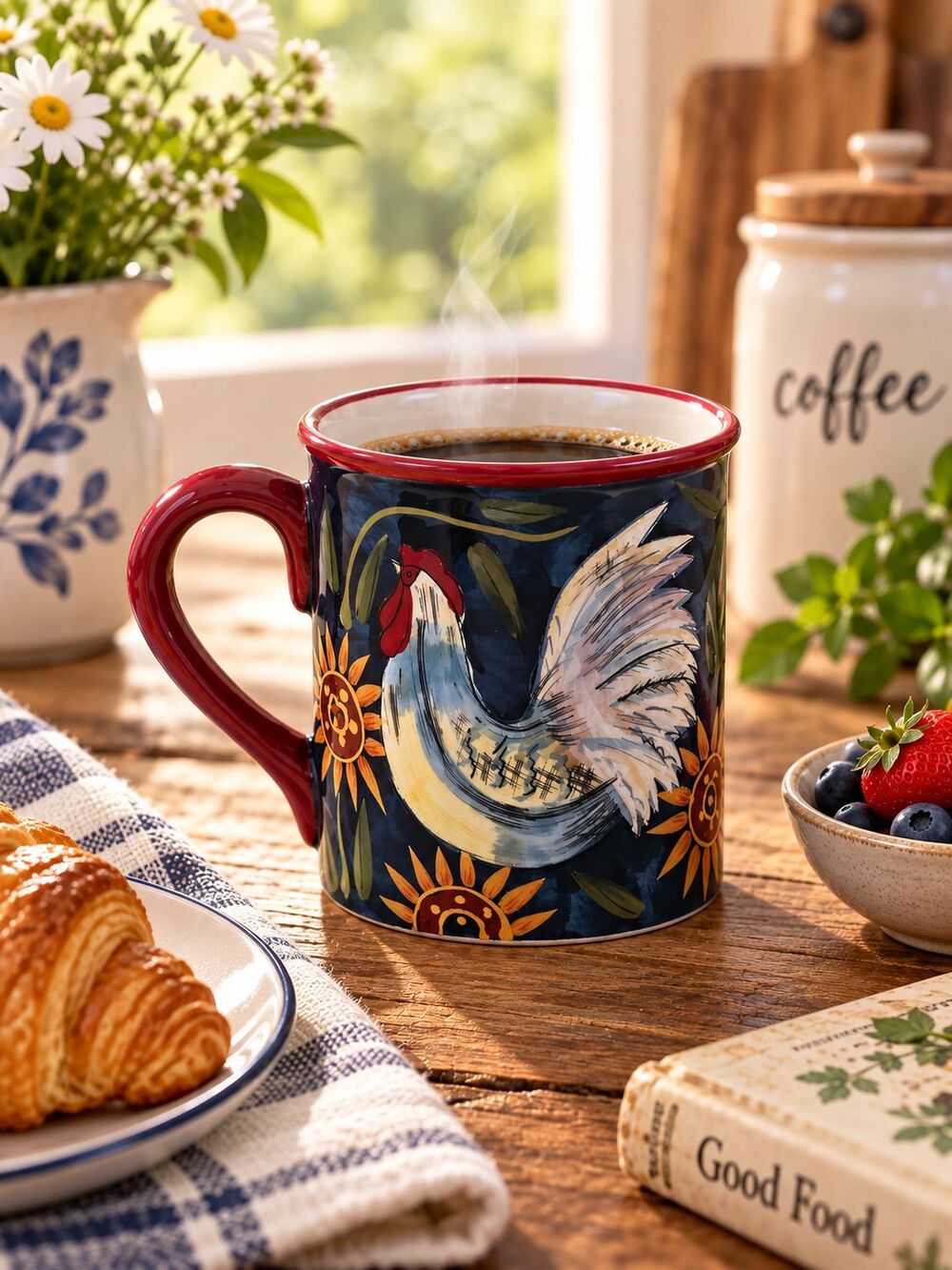 Certified Int'l Susan Winget Rooster Sunflower Coffee Mug Folk Art 4.5"-12 oz